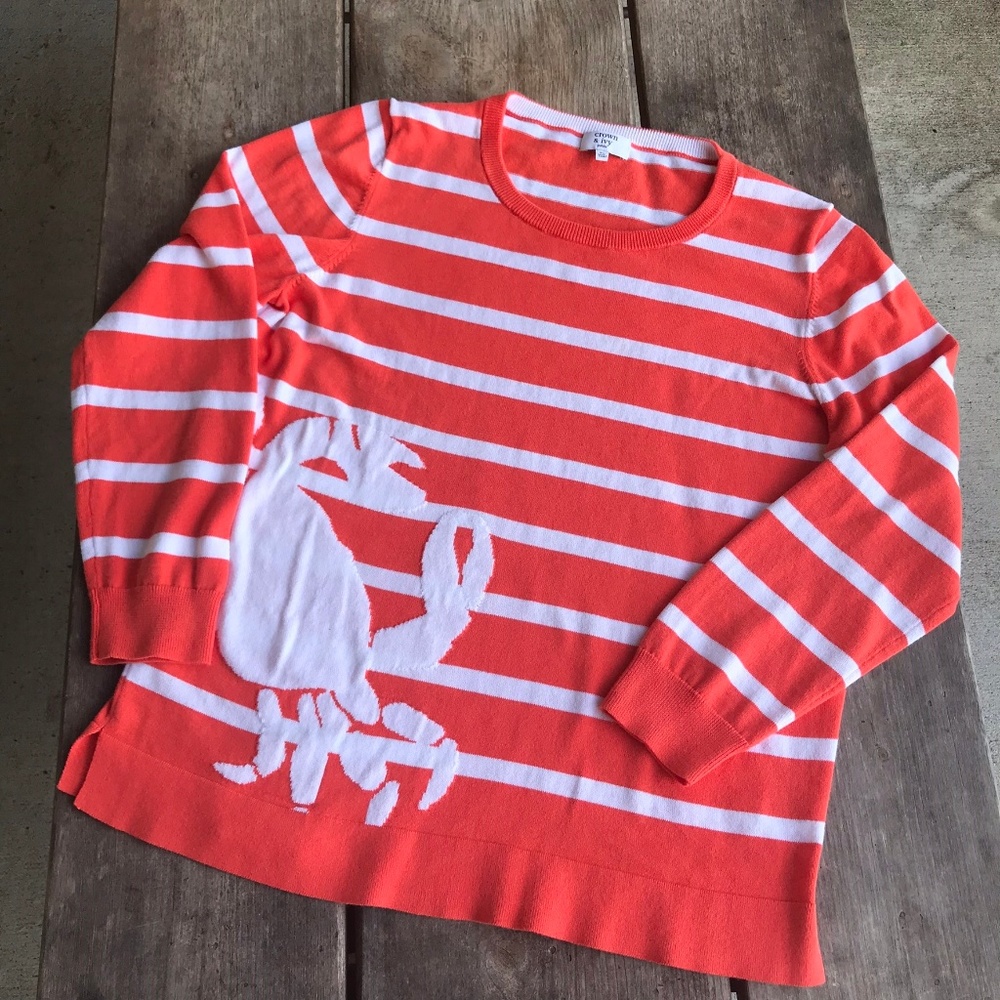 Crown & Ivy Orange White Striped Crab Sweater Prep - Picture 1 of 6